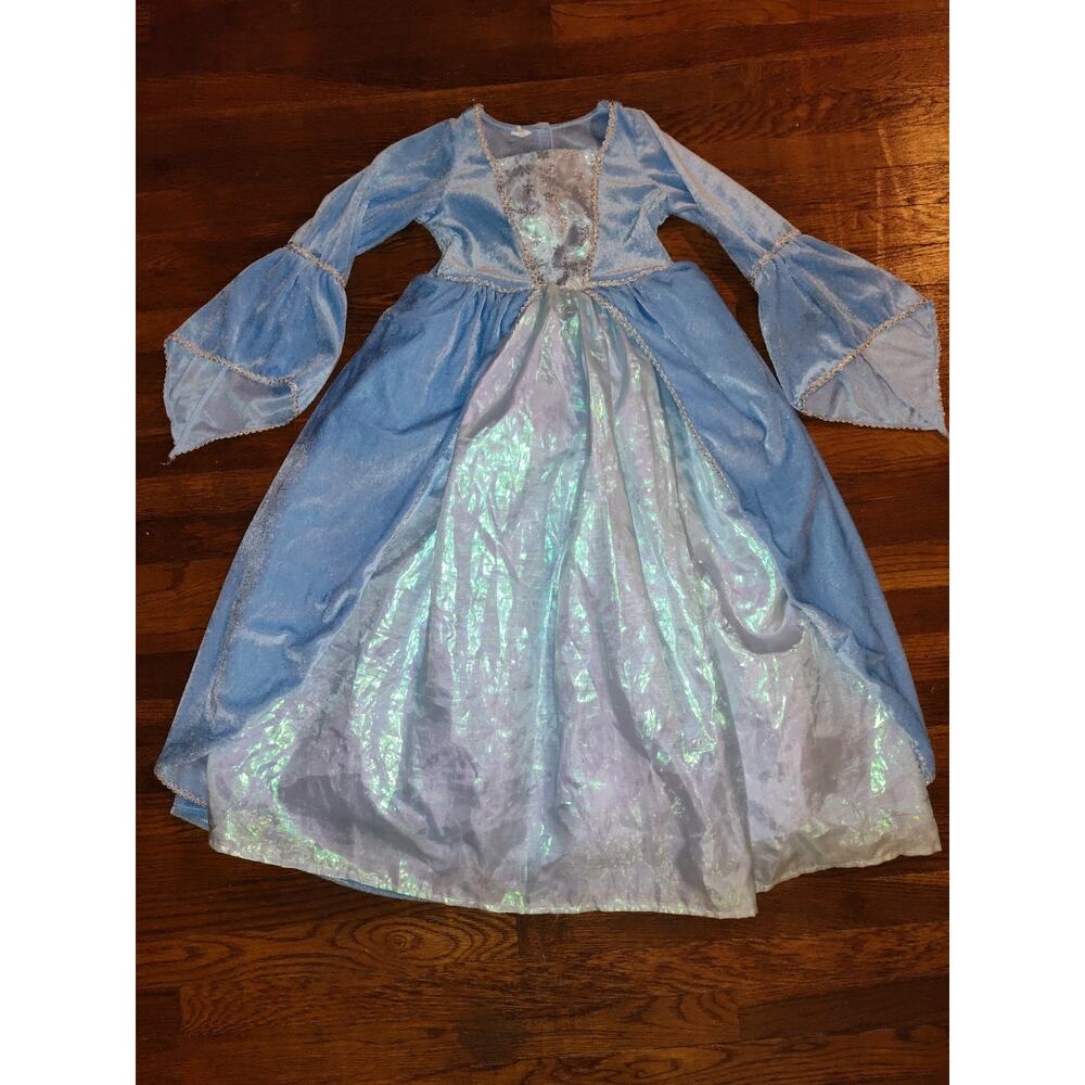 Girls Light Blue Velvet Glitter Snow Princess Dress Halloween Dressup 10-12 Elsa